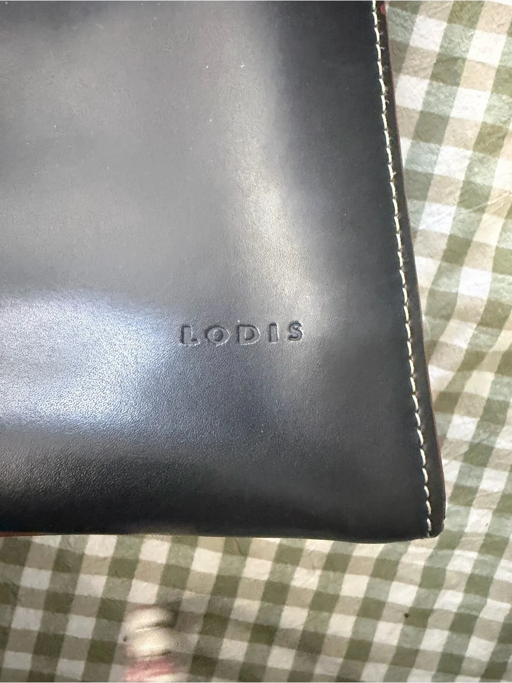 Lodis Black Leather Laptop Tote with Red Piping